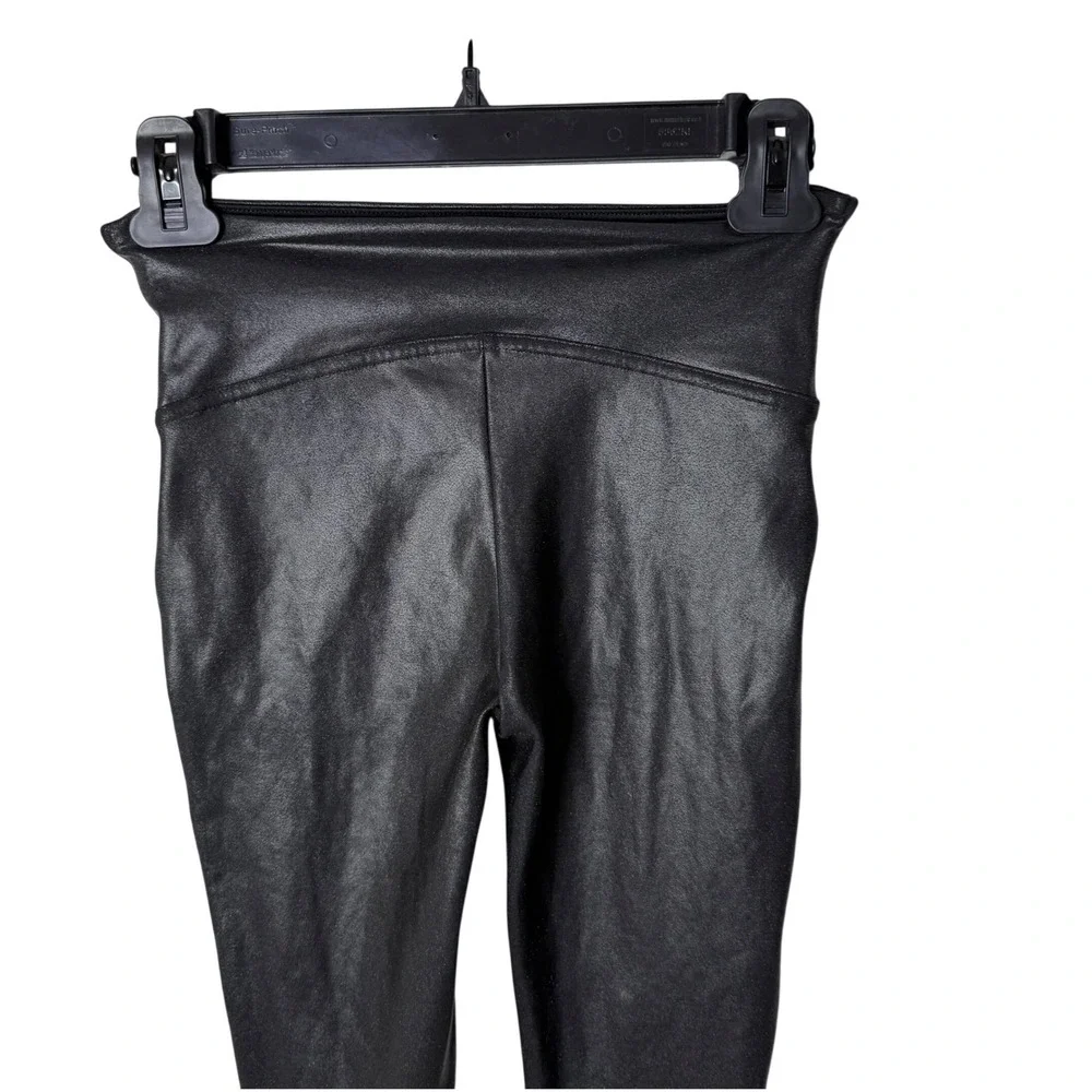 SPANX Shape Faux Leather Black Leggings‎ Womens Size S 2437 Shaping Waist